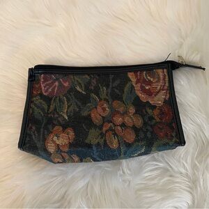 Vintage Gloria Vanderbilt Floral Cosmetic Bag - Black and Multicolor tapestry